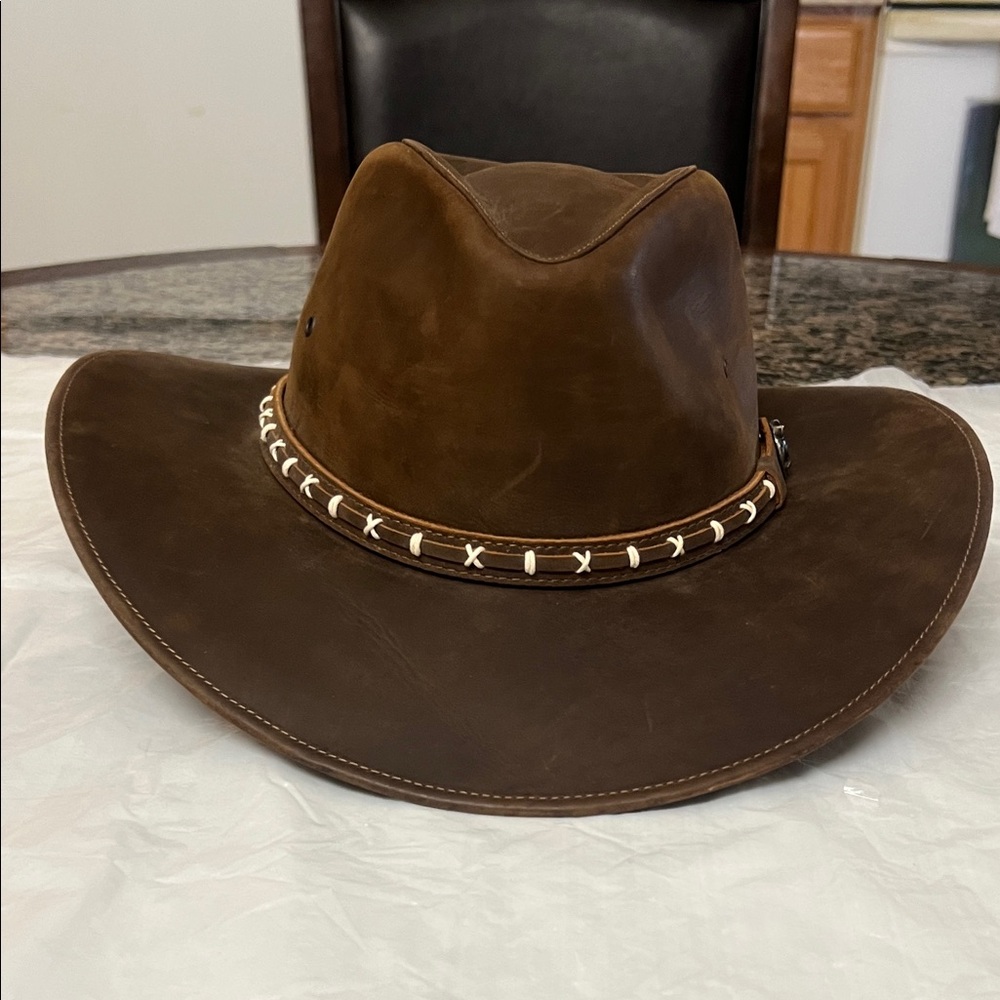 Men's Brown Leather Cowboy Hat